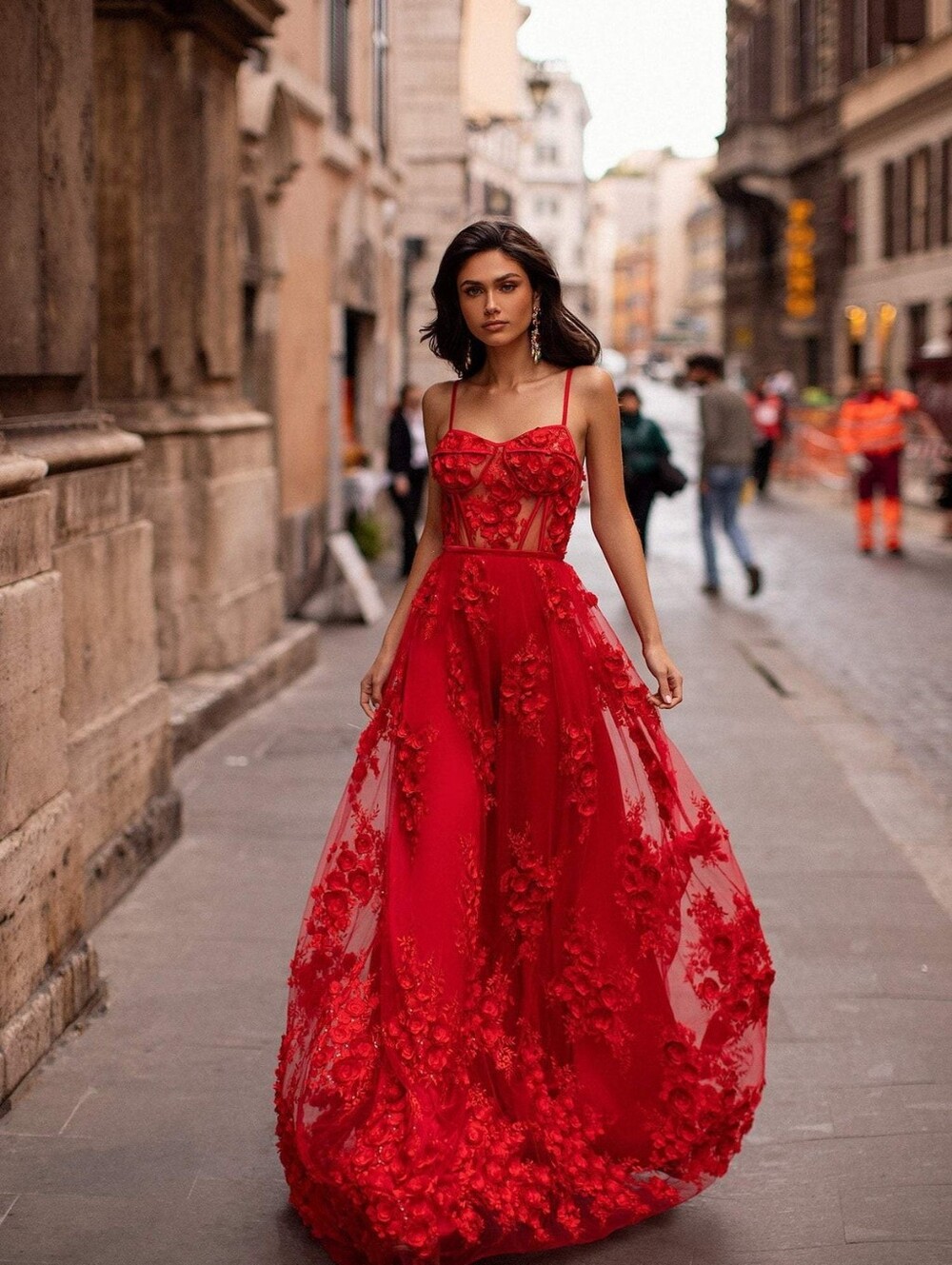 Alamour The Label Clarina 3D Floral Gown Red Sz M US 6 NWT